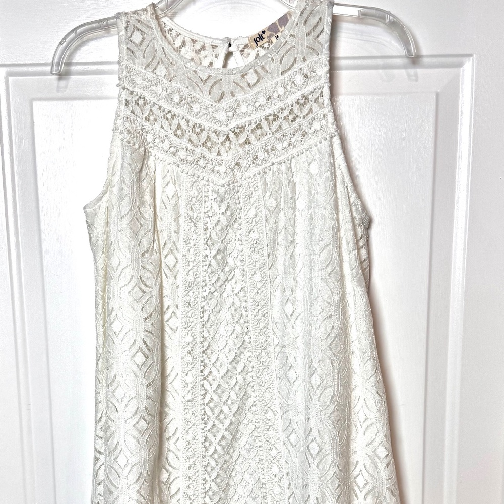 Jolt White Lace Boho Cotton Blend Dress Size Medium EUC